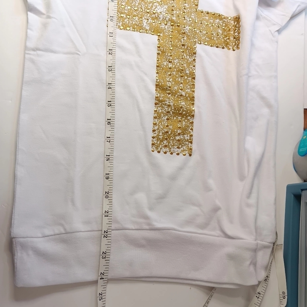 NWOT Top blouse Western Off Shoulder K.jordan white gold studs Cotton Casual S. - Picture 9 of 14